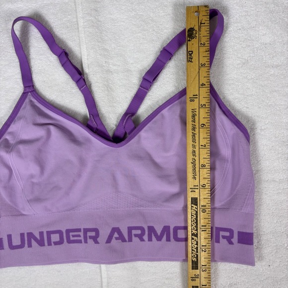 Under Armour Womens Sports Bra Large Lavender Seamless Low Long Racerback Gym - Picture 5 of 11